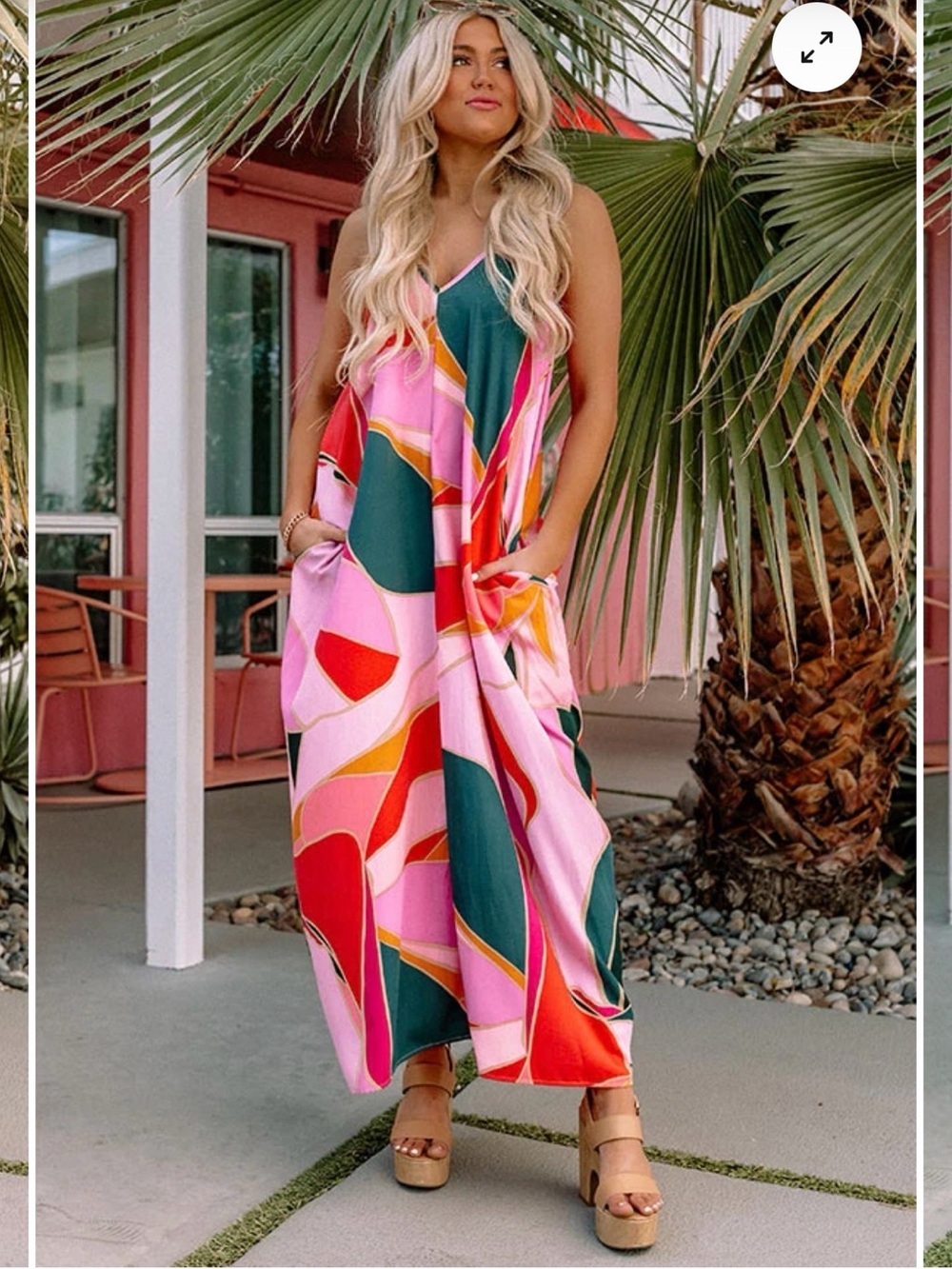 Boutique Women’s Vibrant Abstract Leaf Floral Tropical Vacation Maxi Dress